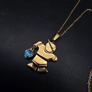 Avon 1998 Little Boy Charm Necklace Gold Tone Blue Mother Gift from Son InBox